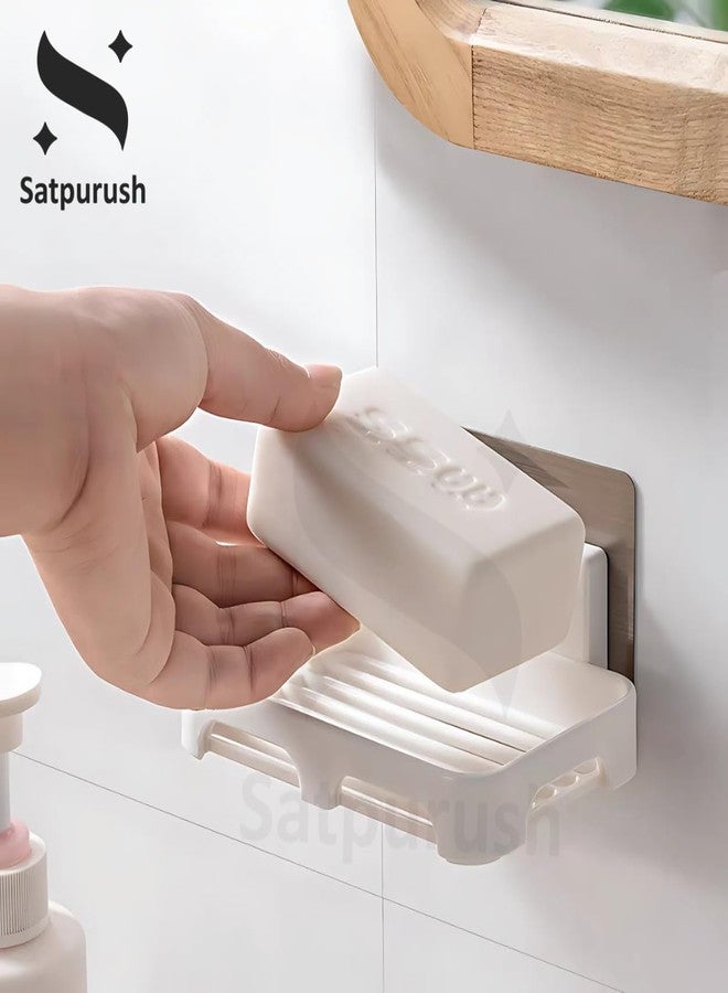 Satpurush Bathroom Soap Stand for Bathroom, Self-Adhesive Soap Box for Bathroom, Wall Mounted Soap Holder, Bathroom Soap Holder Without Drill, Elegant Soap Stand for Easy Use (White, 4 Pack) - Image 2